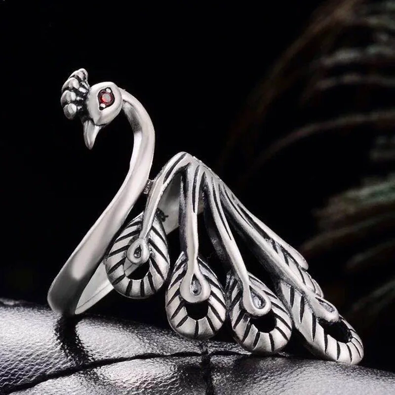 

Popular Punk Vintage Peacock Rings For Women Men Gothic Antique Jewelry Party Engagement Wedding Jewelry