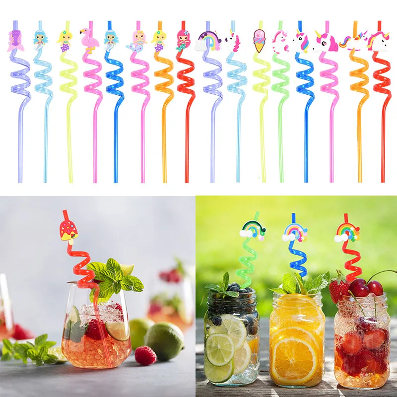 

4PCS Unicorn Mermaid Tail Rainbow Ice Cream Straw Smoothie Drinking Straws For Milkshake Ice Drinks Kids Birthday Party Supplies