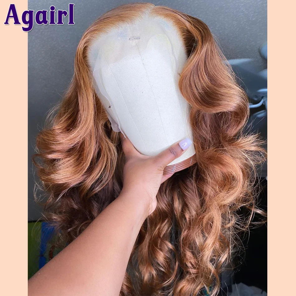 

13X4 13X6 Ginger Brown Highlights Body Wave Human Hair Wigs Peruvian Remy Transparent Lace Frontal Wigs 180% Wavy Lace Front Wig