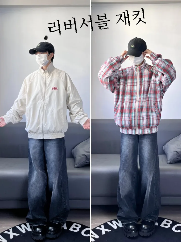 Двусторонняя клетчатая верхняя одежда мужская и женская одинаковые осенние