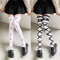 new 2022 womens stockings fun skull stripe print black sexy casual thigh compression socks harajuku fashion sweet cute kawaii