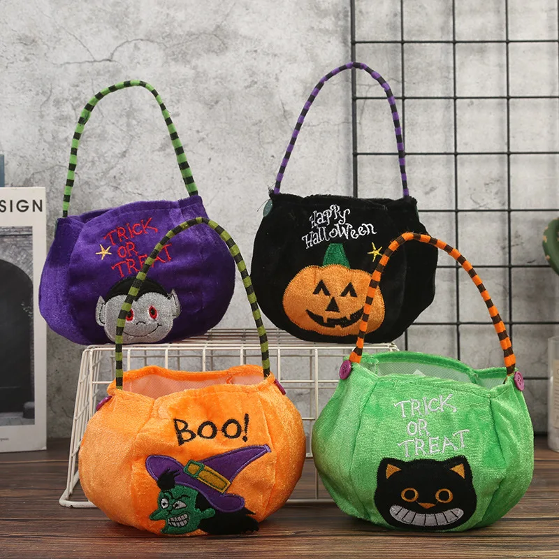 

Pumpkin Handbag Halloween Cute Tick or Treat Candy Bag Corduroy Ghost Black Cat Witch Vampire Velvet Wholesale Free Shipping