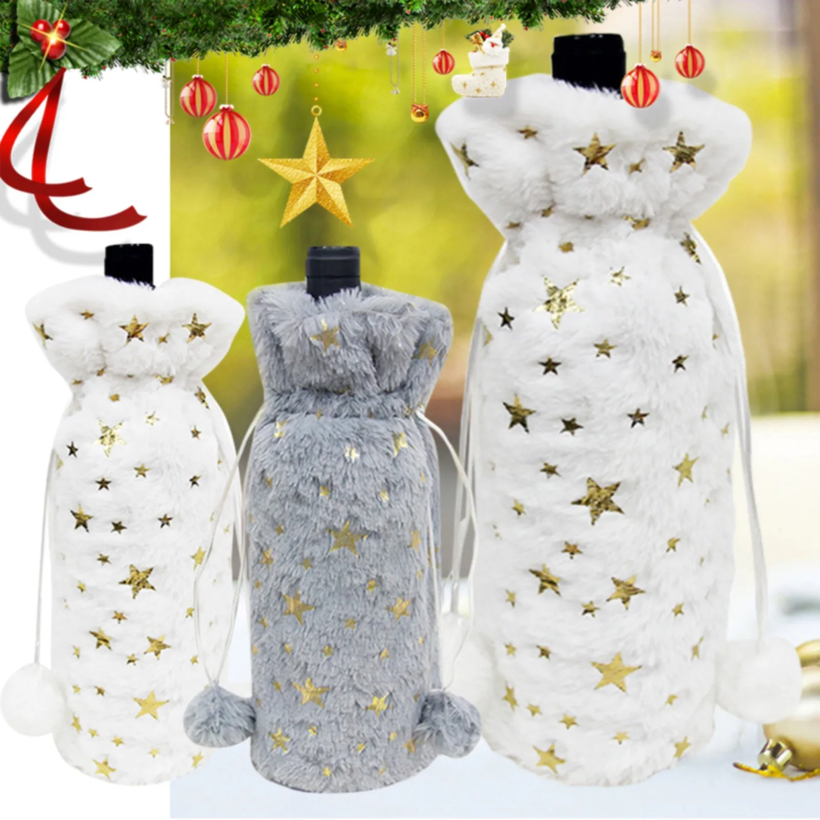 Christmas Wine Bottle Set White h Star Sequin Wine Bottle Christmas Table Decorations Wine Bag Glam Wine Glasses