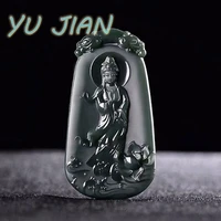 hot selling natural 7a hetian green jadeite chain guanyin hand carved pendants cecklace brand men women real jade fine jewelry