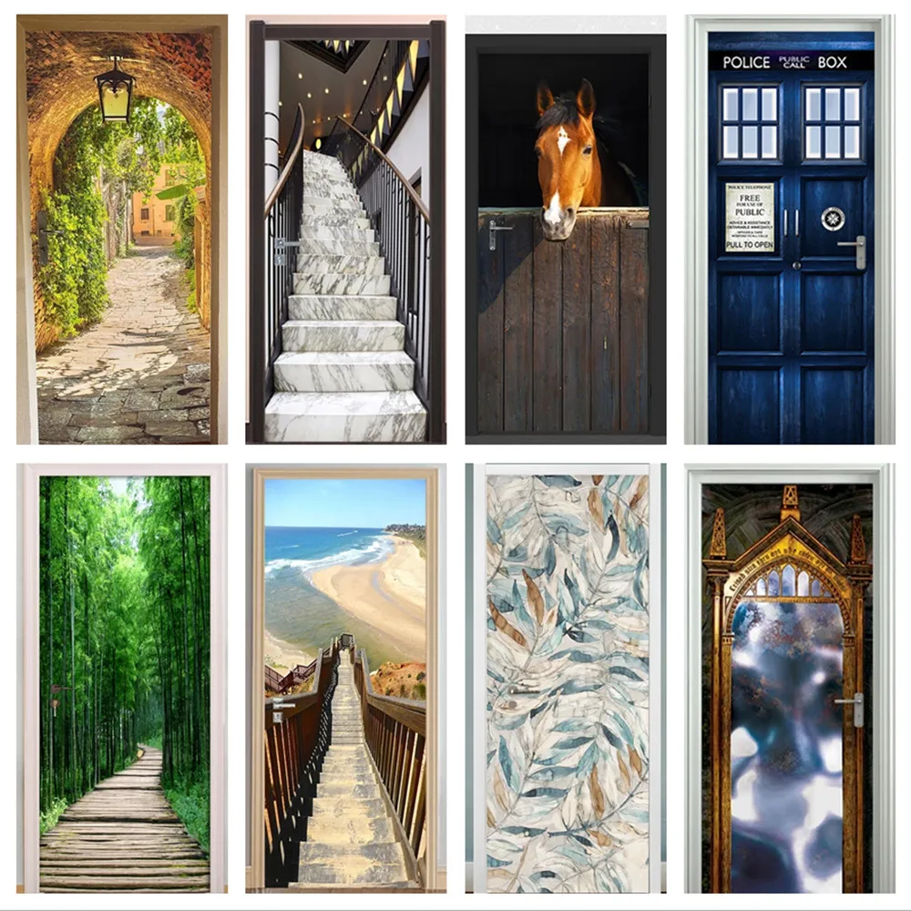 

3D Stair Door Sticker For Bedroom Living Room Vinyl Waterproof Home Decor Decals Art Wall Mural Self-adhesive Wallpaper Wardrobe