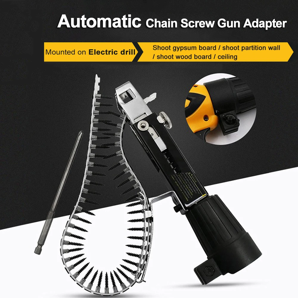 

Automatic Chain Nail Gun Adapter Screw Gun for Electric Drill Woodworking Tool Cordless Power Drill Attachment