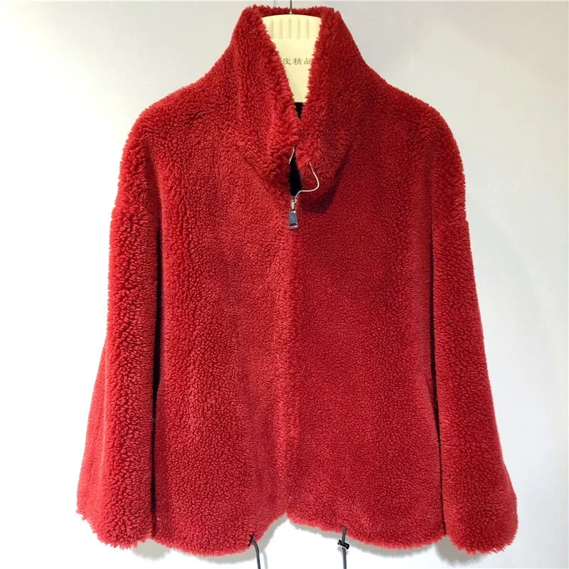 ICCLEK 2022 fur coat women's autumn and winter thickened loose wool grain sheep shearer cardigan short zipper