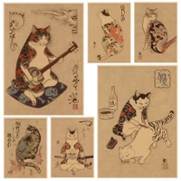 japanese samurai cat tattoo cat vintage good quality prints and posters vintage room bar cafe decor vintage decorative painting