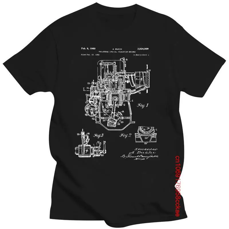 

Camisetas a la moda para hombres, camisa con diseño de motor de coche Buchi de dos tiempos, cuello redondo, 2022