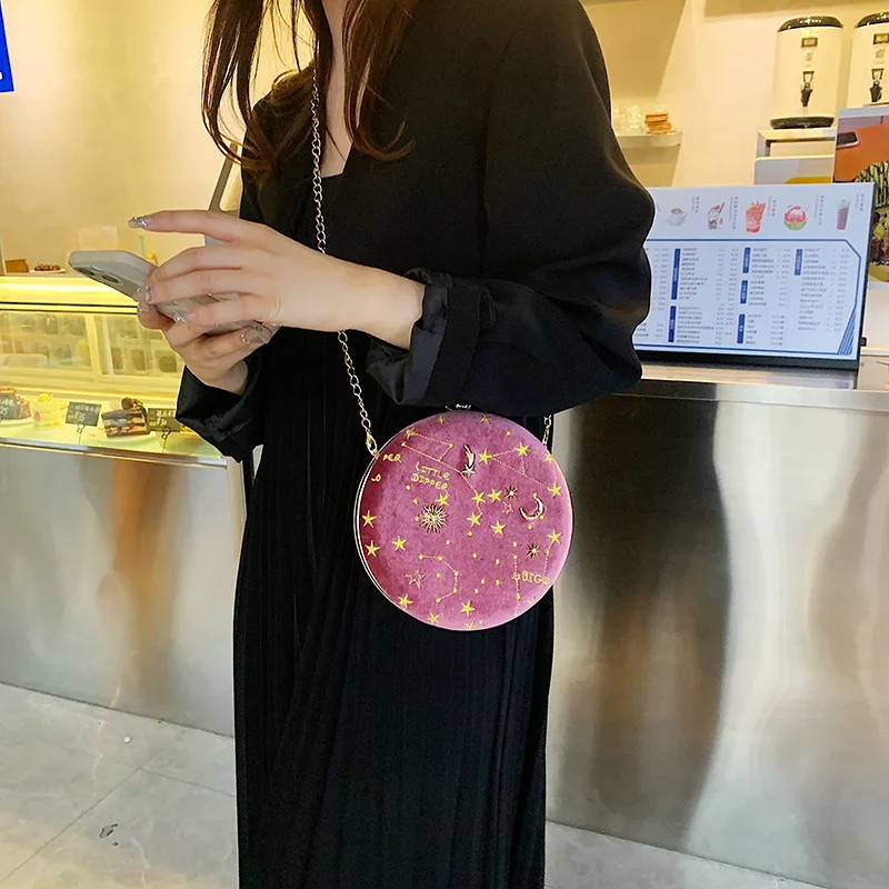 Summer Mini Bag For Women Starry Sky Pattern Fashion Round Female Bag Shoulder Round Chain Bag Portable Mini Crossbody Bags