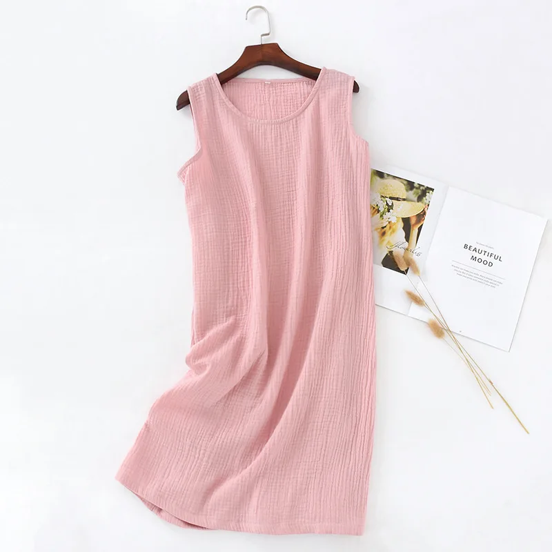Summer Women Cotton Vest Skirt Nightdress Mori Series Sleeveless Ladies Loose Crepe Pullover Nightgown Women Sleep Wear Sexy