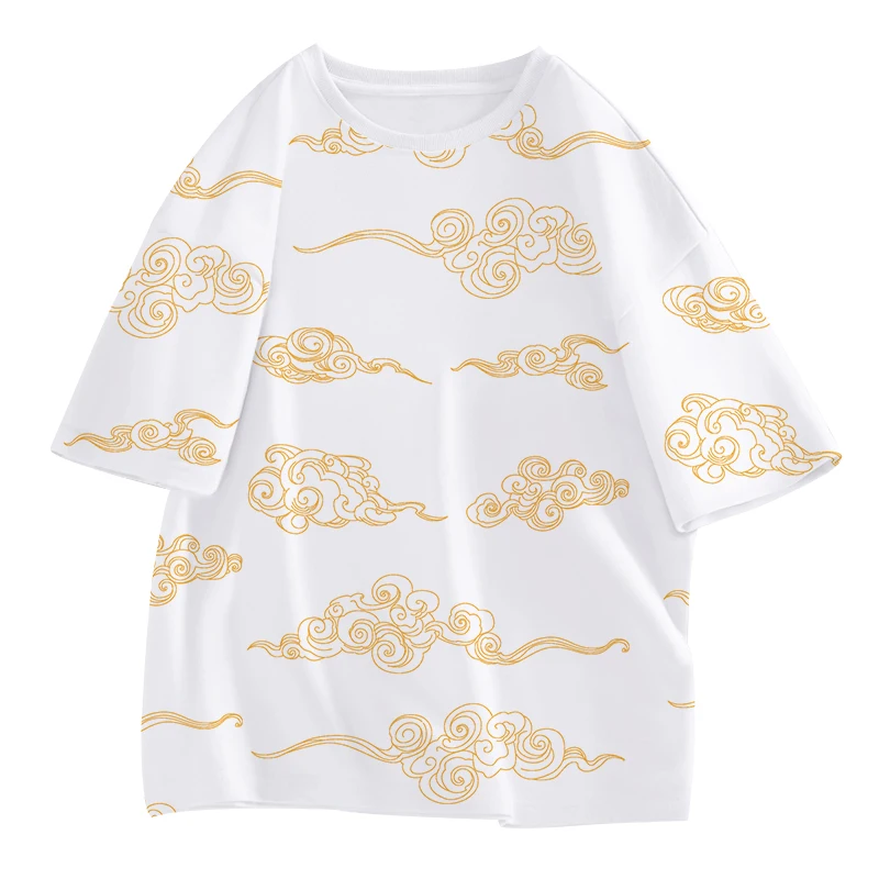 

2023 Chinese Style Hand Drawn Clouds T Shirt For Women Summer Oversized Cotton Short Sleeve Trendy Ladies Streetwear Clothes Tee