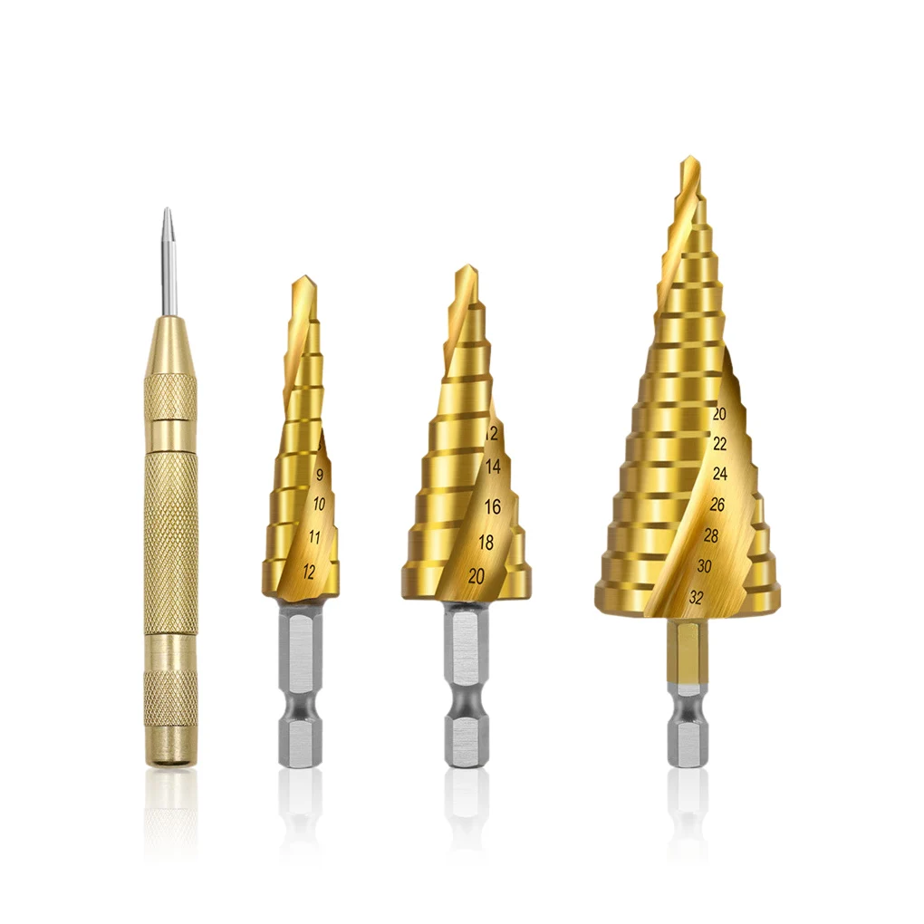 

4 Pieces Step Drill Bit High-speed Steel Anti-slip Center Punch Drilling Hex Shank Replacement Portable Deburring Openers