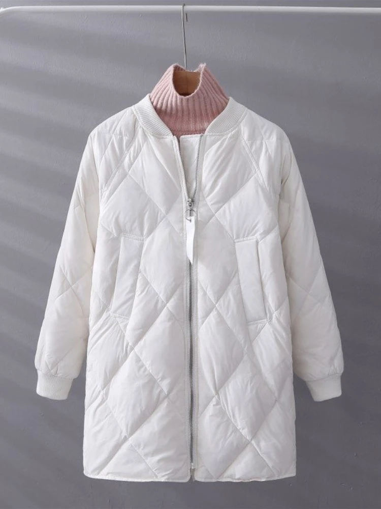 Autumn Winter Women's Diamond V-neck Medium Long Warm Cotton Padded Jacket Parkas Coats Winter Clothes Women Heavy Jackets Tops