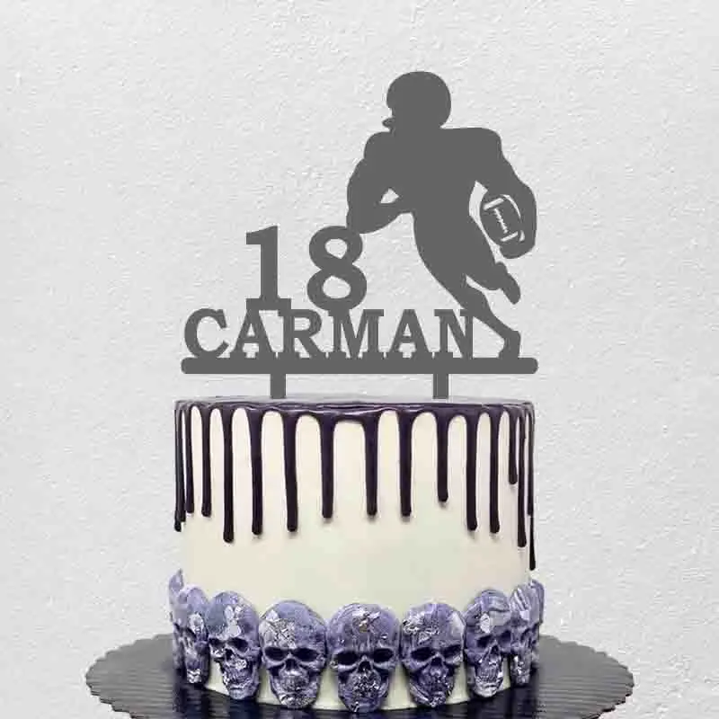 

Personalized American Football Cake Topper Custom Name Age Man Playing Rugby For Football Player Birthday Party Cake Decoration