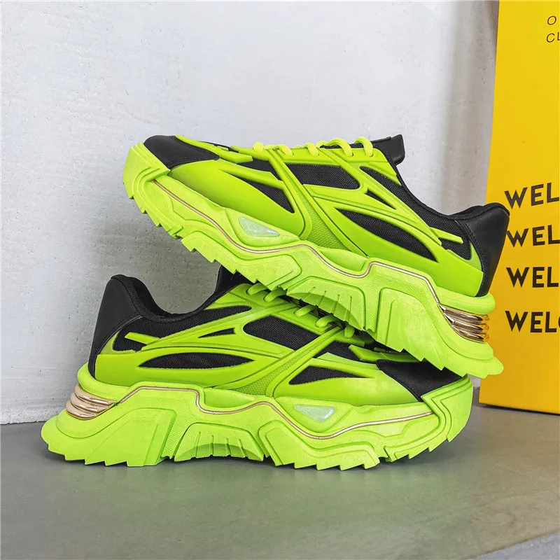 

Fashion Green Men's Platform Sneakers 2023 Designer Casual Shoes Men Streetwear Hip Hop Chunky Sneakers Male Jogging Trainers