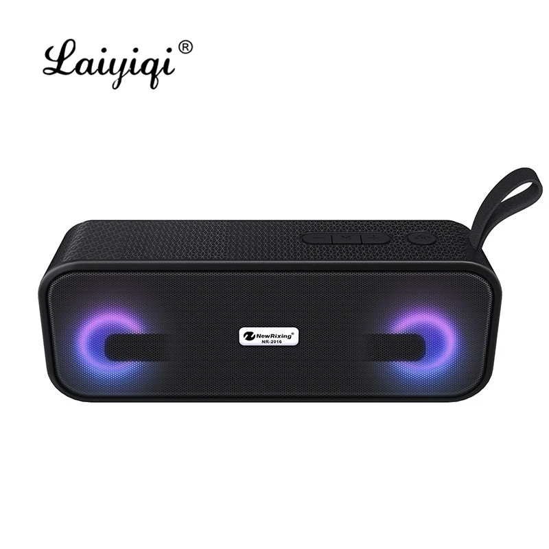 

Laiyiqi LED light Christmas Gift Fashion square 5.0 EDR Bluetooth speaker dual woofer Radio FM 3D Stereo Portable hook handle