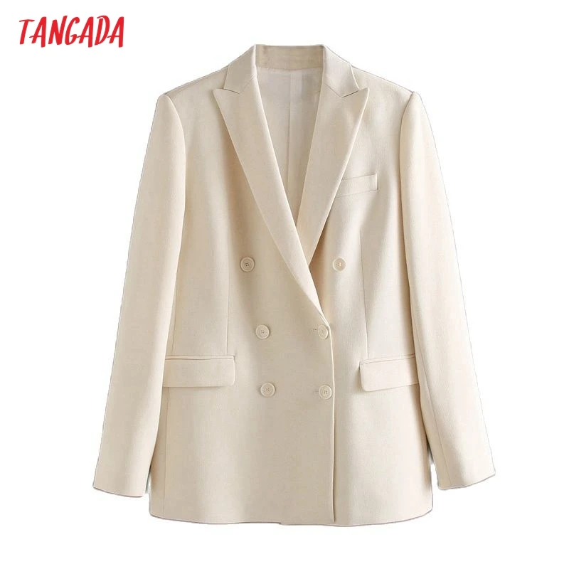 

Tangada women solid blazer double breasted female long sleeve elegant jacket ladies business blazer formal suits 3L66