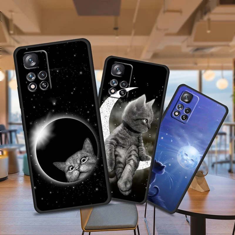 

Space Moon Cute Cats For Xiaomi Redmi Note 11 10T 5G 9T 9S 8T 7 6 Pro Max Plus 5A 4 Soft Black Phone Silicone Cover