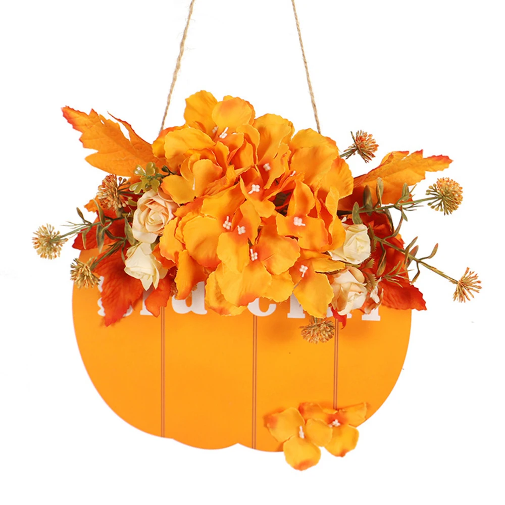 

Artificial Flower Thanksgiving Wood Pumpkin Wreath Silk Cloth Decorate Front Door Window Home Decor Dried Flowers