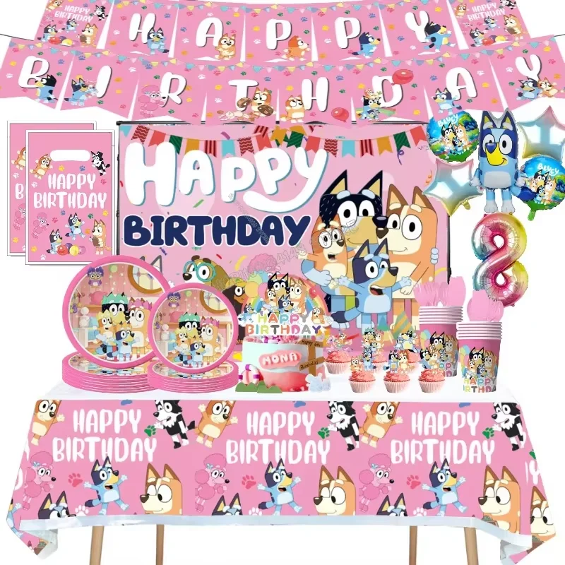Bluey бинго розовый день рождения украшения посуда декорации фон баннер постер
