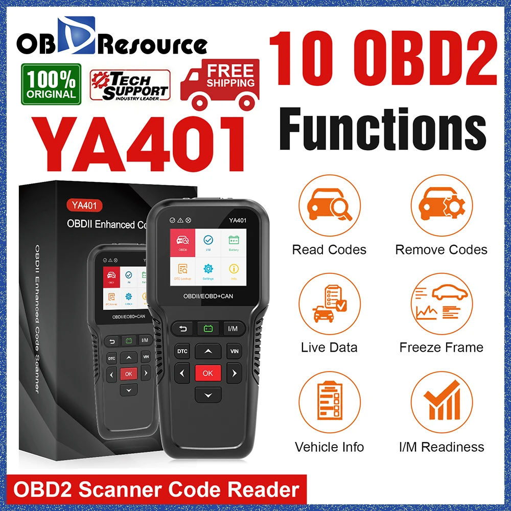 Считыватель автомобильных кодов obdresources, сканер OBD2 YA401, считыватель кодов неисправностей автомобильного двигателя, выключение, проверка отключения, диагностический инструмент, бесплатное обновление срока службы