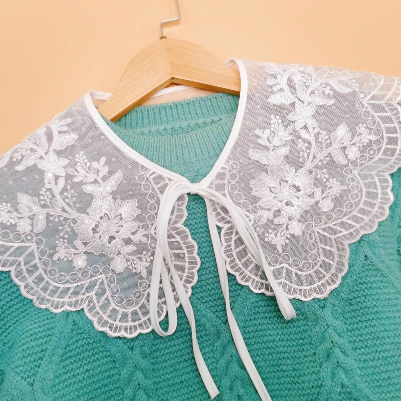 Кружевная вышивка цветы шаль искусственный воротник женская рубашка ложные