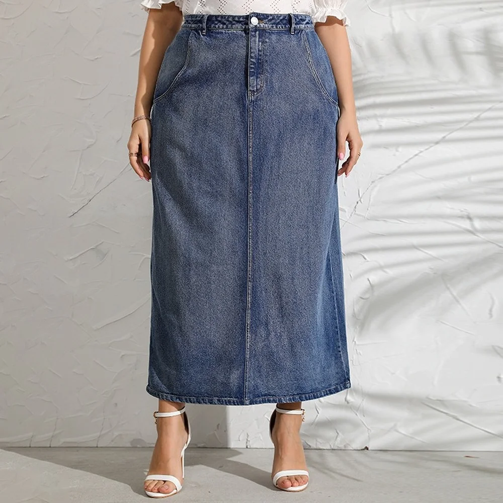 Осенне-зимняя однотонная длинная юбка в Корейском Стиле Ретро джинсовая литературная юбка большого размера Женская джинсовая юбка