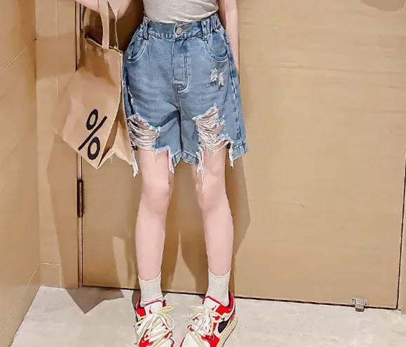 

Girls Ripped Jeans Shorts Summer Baby Kids Denim Pants Fashion Casual Outfits 5 6 8 10 12 years