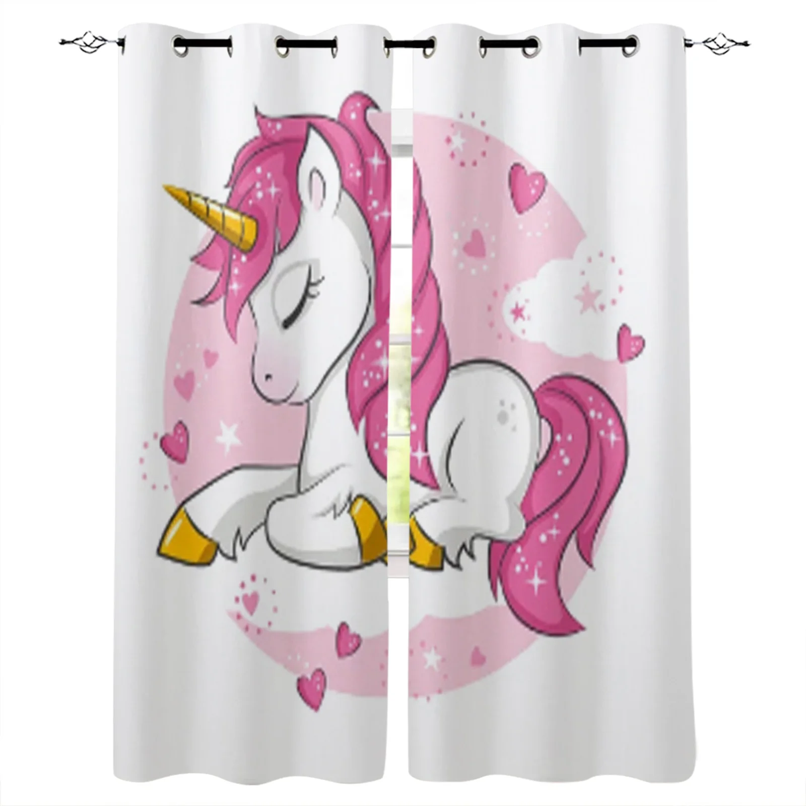 

Милые розовые Волшебные шторы с единорогом для окон для гостиной, отеля, модные домашние украшения, занавески с принтом для спальни, балдахи...