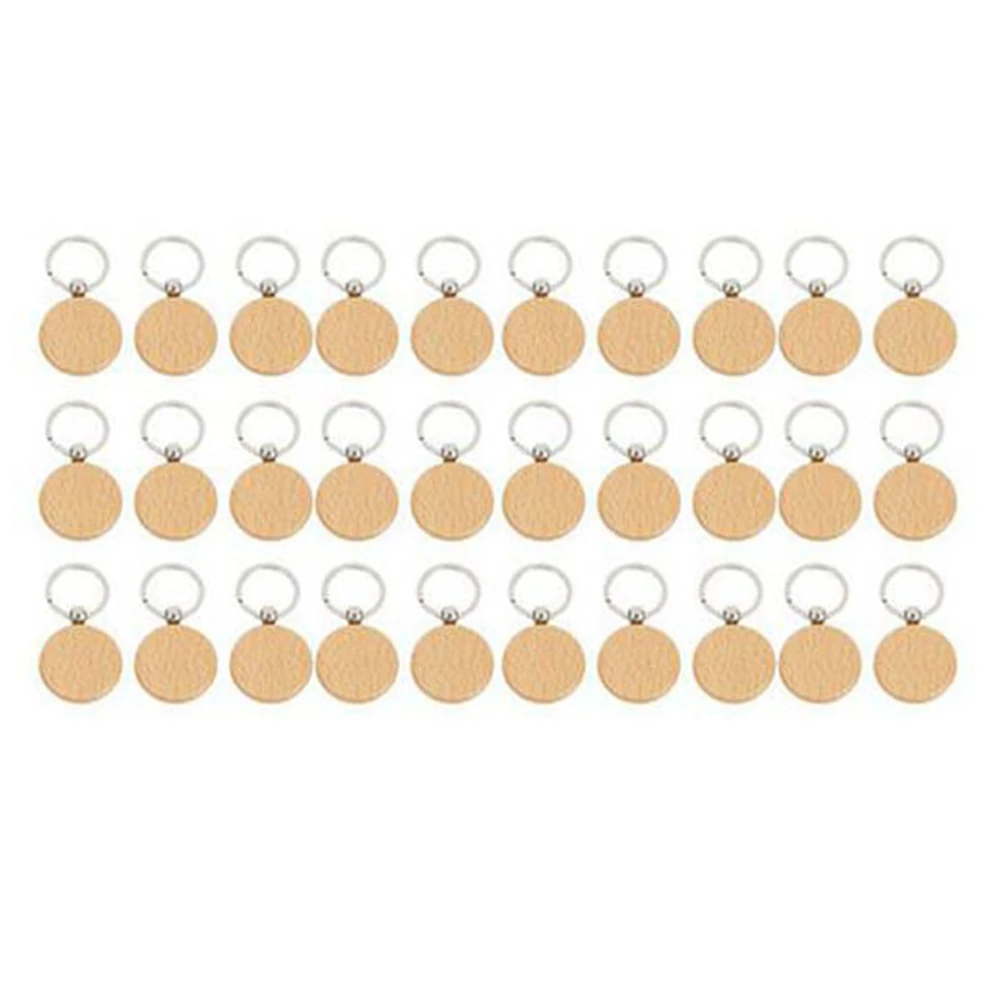 

30Pcs Blank Round Wooden Key Chain DIY Wood Keychains Key Tags Gifts