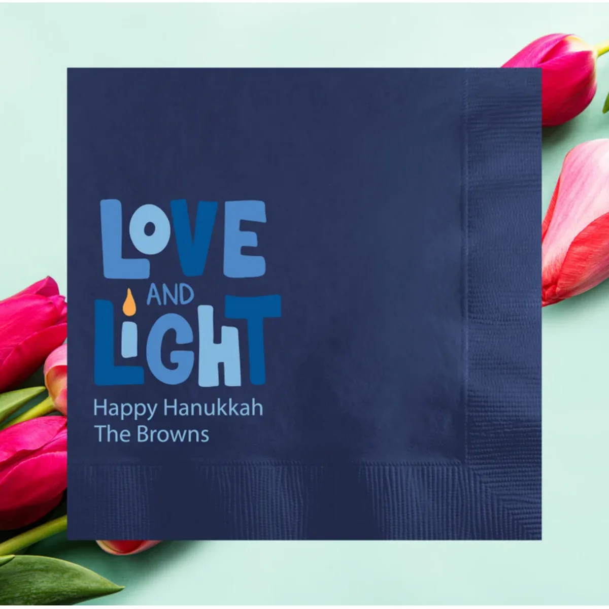 Персонализированные полноцветные коктейльные салфетки для Хануки Love and Light