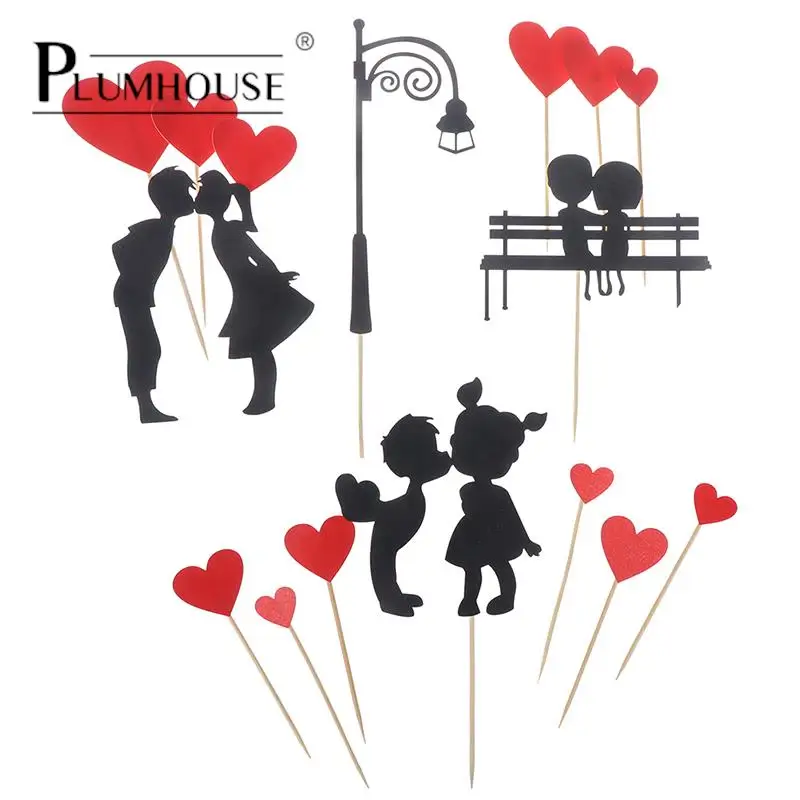 

Love Heart Sweet Kiss Lover Cupcake Topper Wedding Cake Topper Set For Anniversary Valentine's Day Wedding Party Cake Decoration