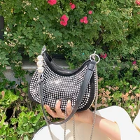 luxury shiny woman rhinestone shoulder purse women small crescent moon bags hobo bag designer