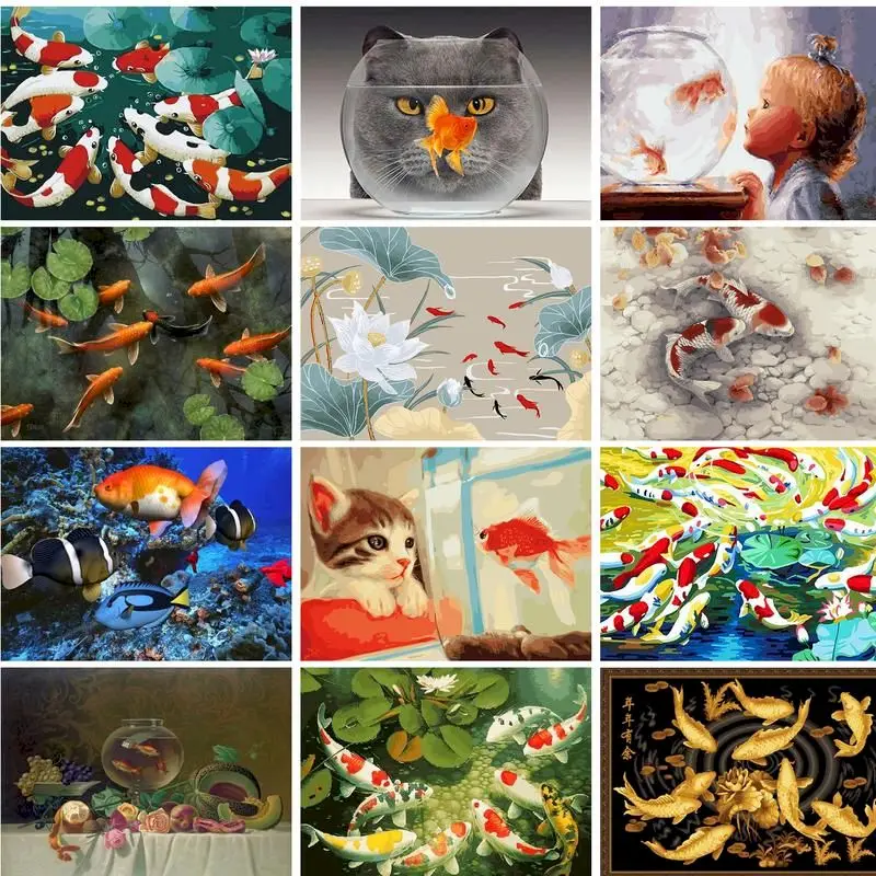 

GATYZTORY Painting By Number Fish Canvas Painting Animal Acrylic Paint DIY Decoration Coloring By Numbers Unique Gift For Adults
