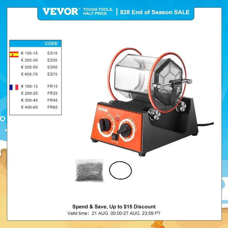 VEVOR 3kg 5kg Rotary Tumbler Surface Polisher Jewelry Drum Polishing Machine Gem DIY Mini-Tumbler Finishing Tools
