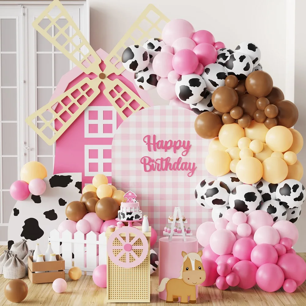 

Cow Farmland Theme Party Pink Latex Balloon Garland Arch Kit Cow Print Balloons for Girls Birthday Baby Shower Party Decoration