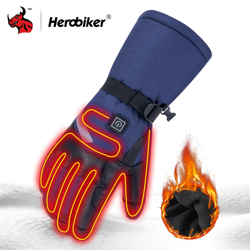 

Мотоциклетные Перчатки HEROBIKER с подогревом, перчатки с пятью пальцами и сенсорным экраном, перчатки из натуральной кожи с электрическим подогревом