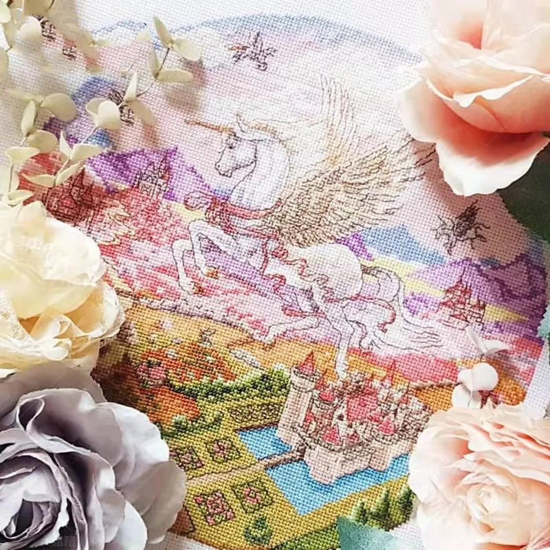 Набор для вышивки крестом 11CT с принтом единорога и замка |