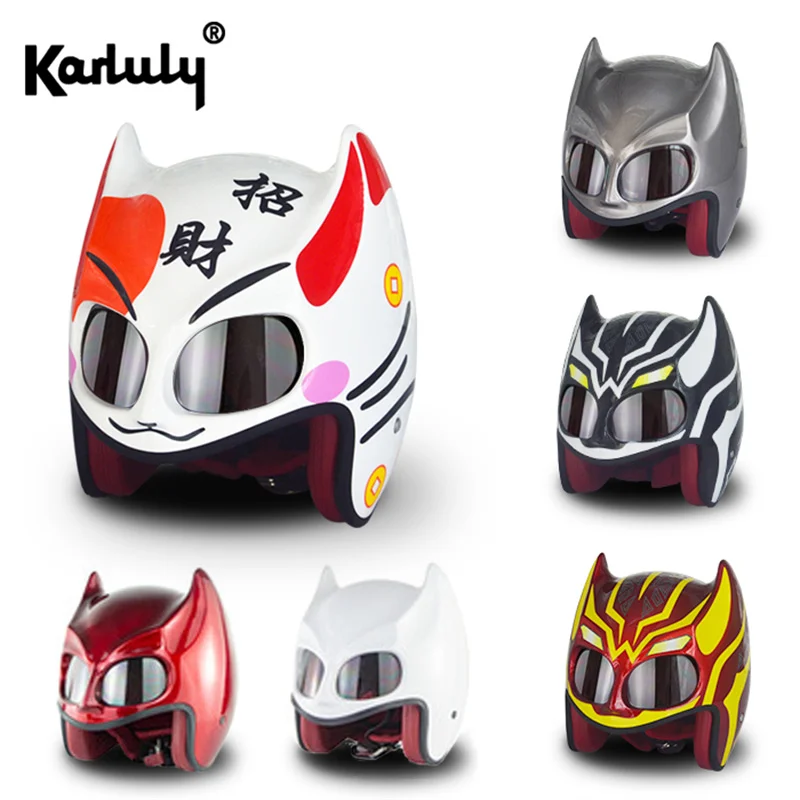 Шлем Masei 616 мотоциклетный в форме летучей мыши с принтом кошки на удачу |