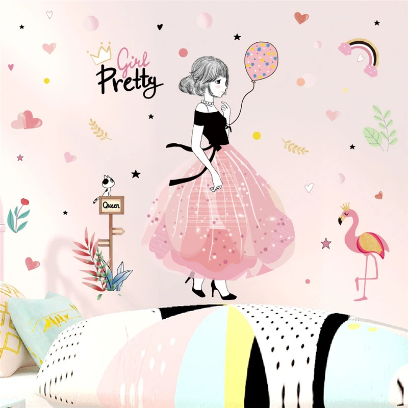 Красивые наклейки на стену с рисунком фламинго звезд листьев для детской комнаты