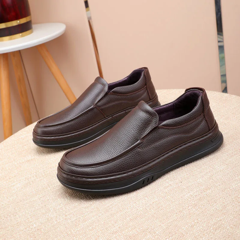 

Genuine Leather Men's Boat Shoes Round Toe Casual Layer Cowhide Slip-on Flat-heel Business Work Comfortable Soft Male Footwear