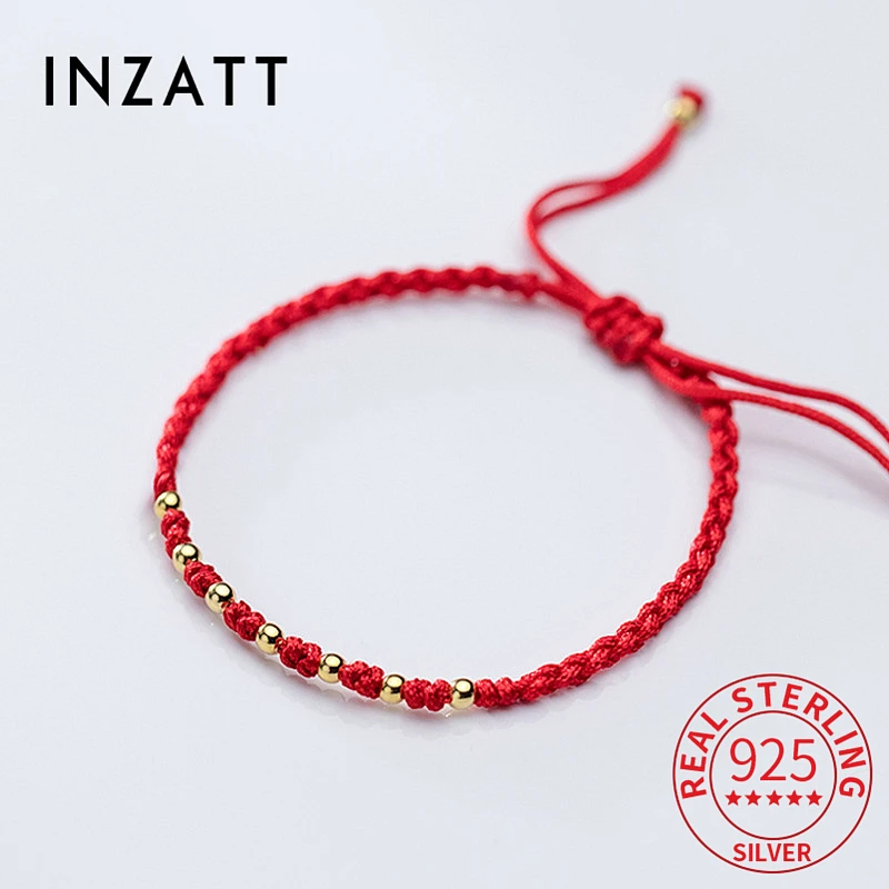 

INZATT Classic Real 925 Sterling Silver Red Rope Round Beads Charm Bracelet For Women Party Trendy Minimalist Fine Jewelry
