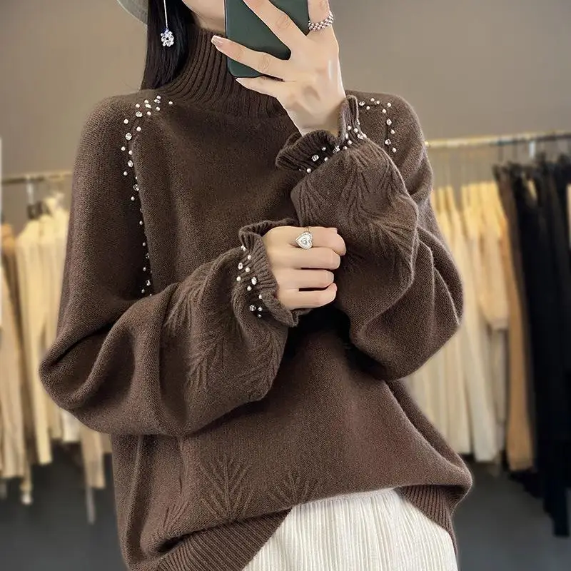 Dimanaf 2024 зимние свитера осенние женские однотонные водолазки с принтом летучей