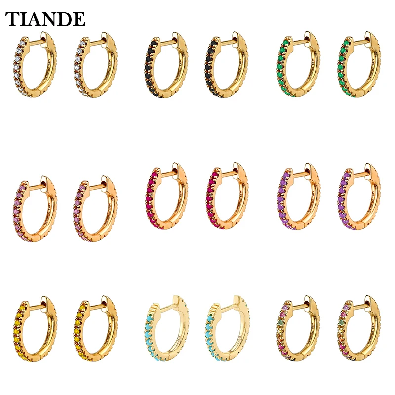 

TIANDE Gold Plated Hoop Earrings for Women Trend Color Zircon Piercing Round Women's Earrings 2022 Fashion Jewelry Wholesale