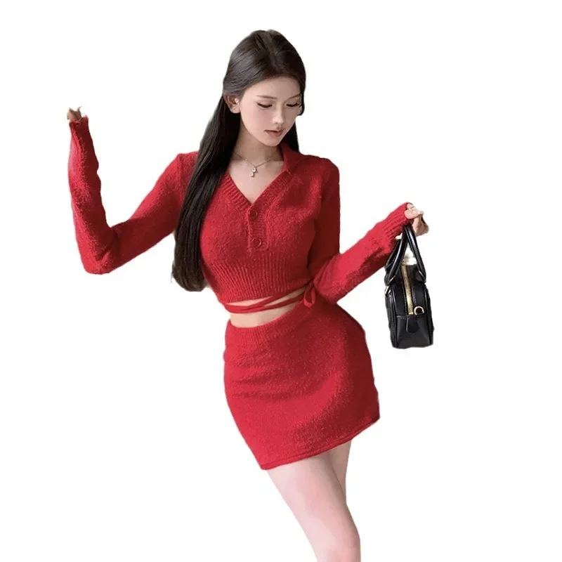 Комплект рождественского мини-платья комплект из двух предметов сексуальный