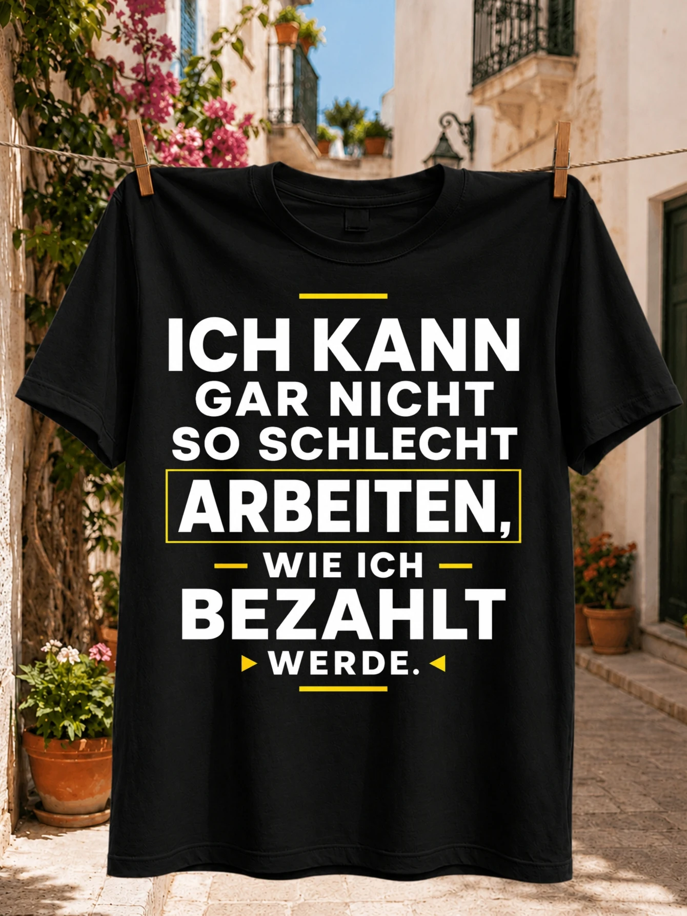 Фото Футболка унисекс с графическим принтом German Pay Work Quote Ich Kann Gar Nicht So Schlecht Arbeiten Yellow Block Graphic №1