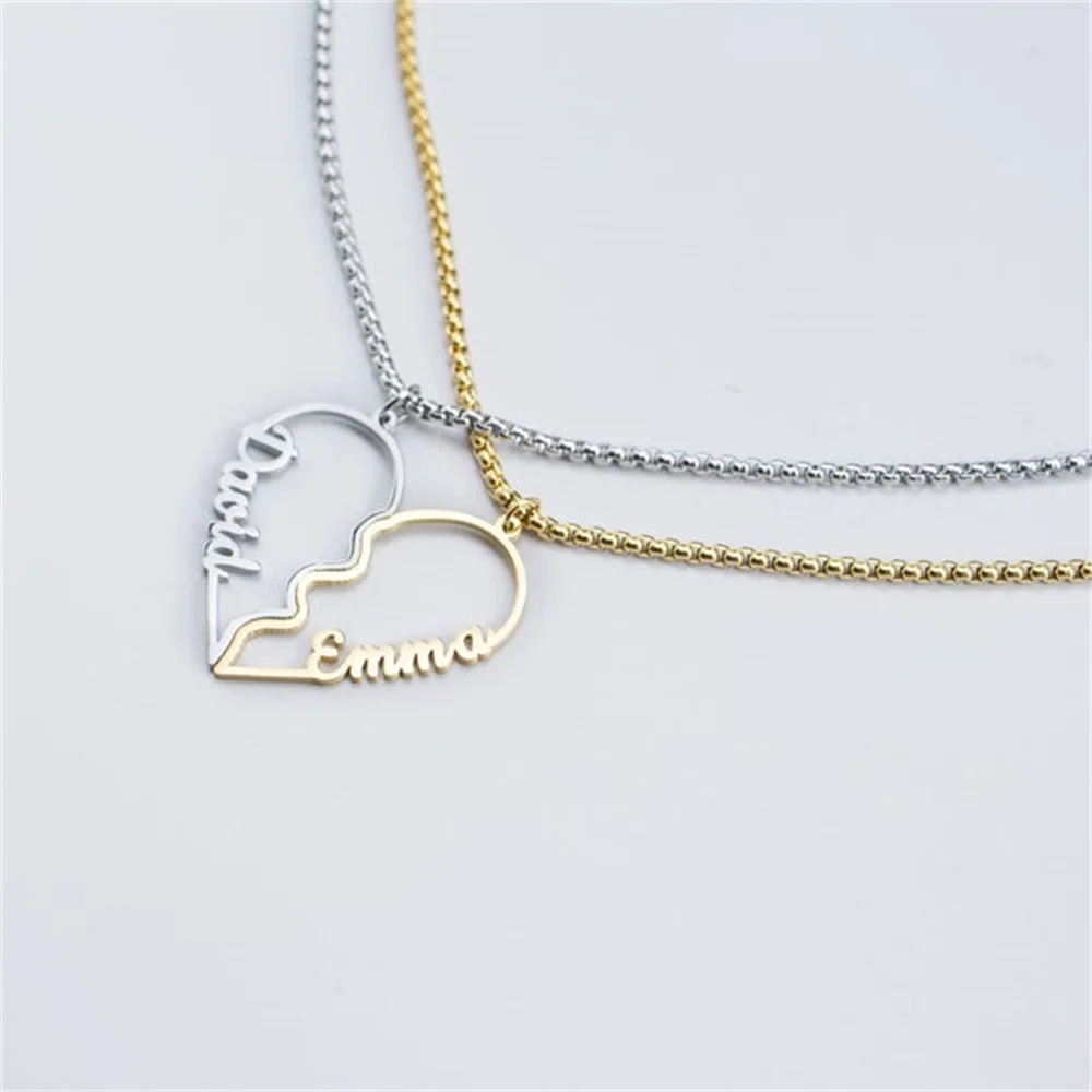 Couple Custom Name Necklace Women Heart 