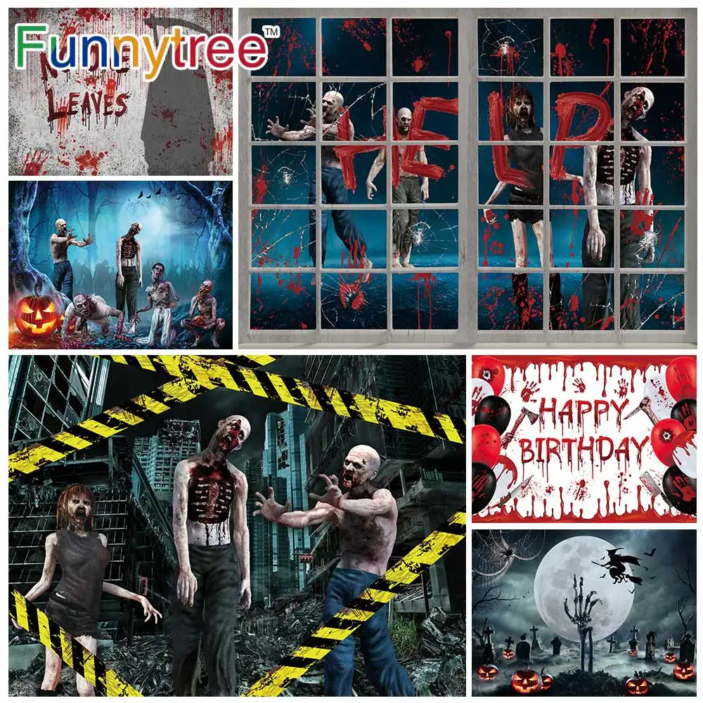 

Funnytree Halloween Party Background Dead Skull Pumpkin Lantern Zombies Birthday Horrible Night Cemetery Photozone Backdrop