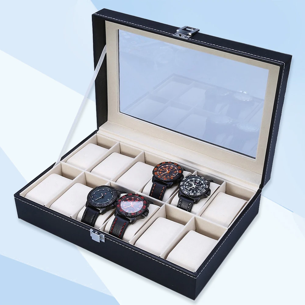 

12 Grids PU Leather Watch Box Storage Case Jewelry Display Organizer Holder Gift